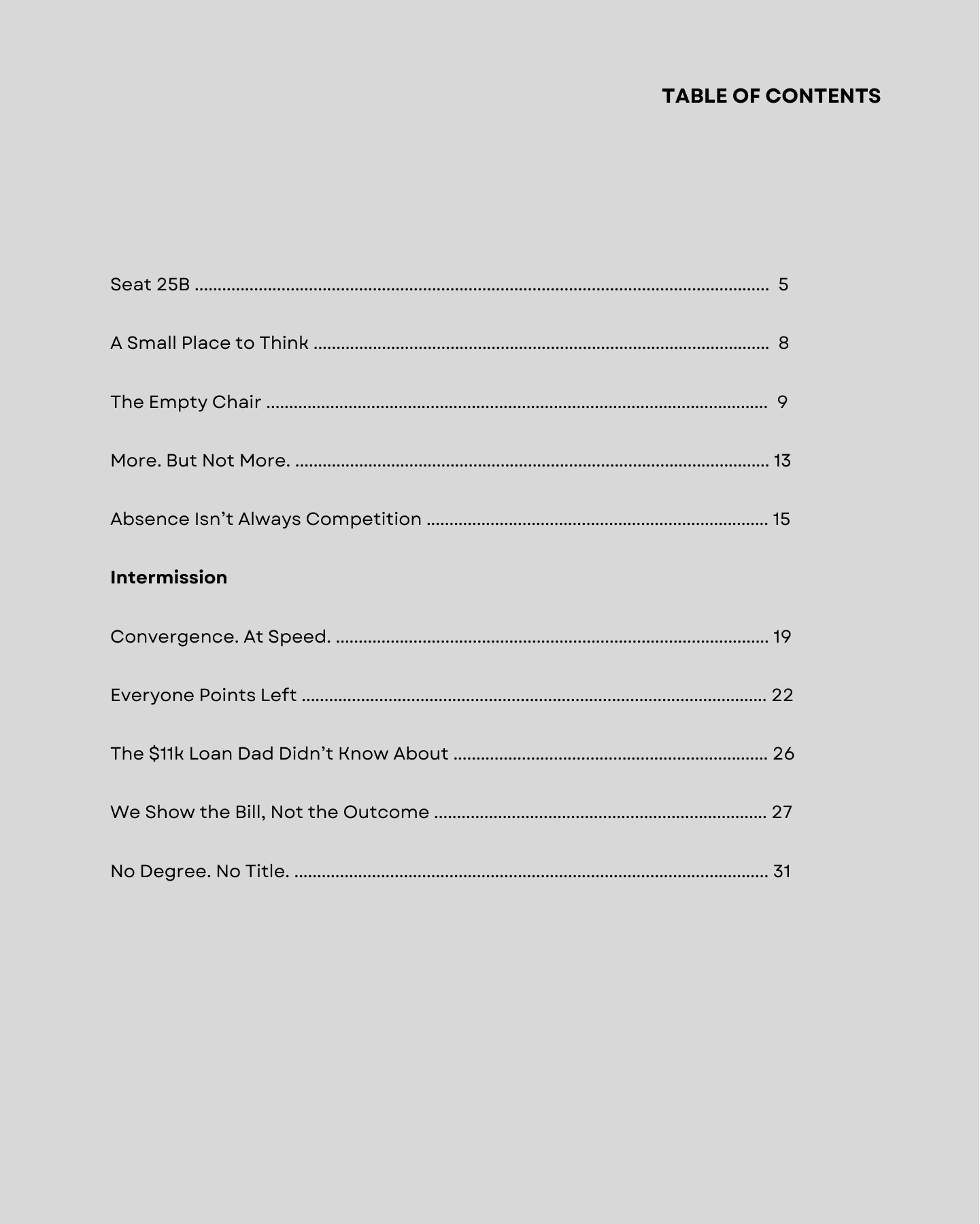 Table of contents