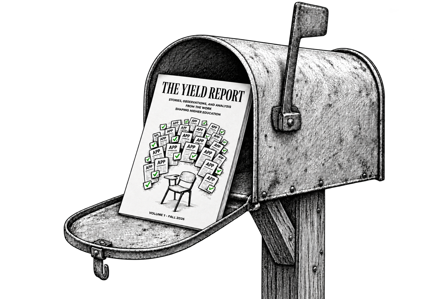 An open mailbox holding The Yield Report with its Fall 2026 cover